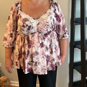 Torrid Purple and Cream Floral Blouse